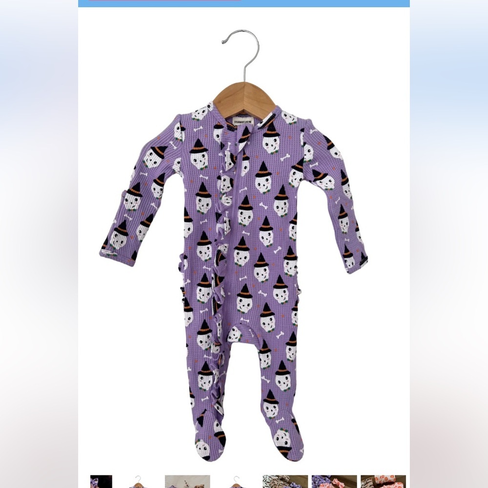 Organic Waffle Ruffle Zip Footie Spooky Skeleton